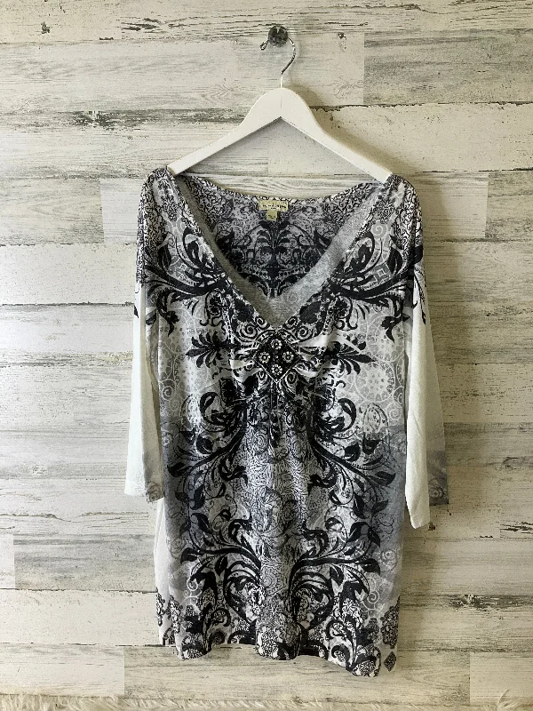 Top 3/4 Sleeve By Live And Let Live In Grey & White, Size: 3x