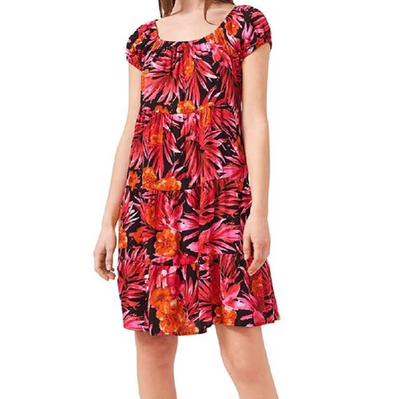 Riley & Rae Women's Floral Short Sleeve Off Shoulder Short Party Fit Flare Dress Red Size X-Large