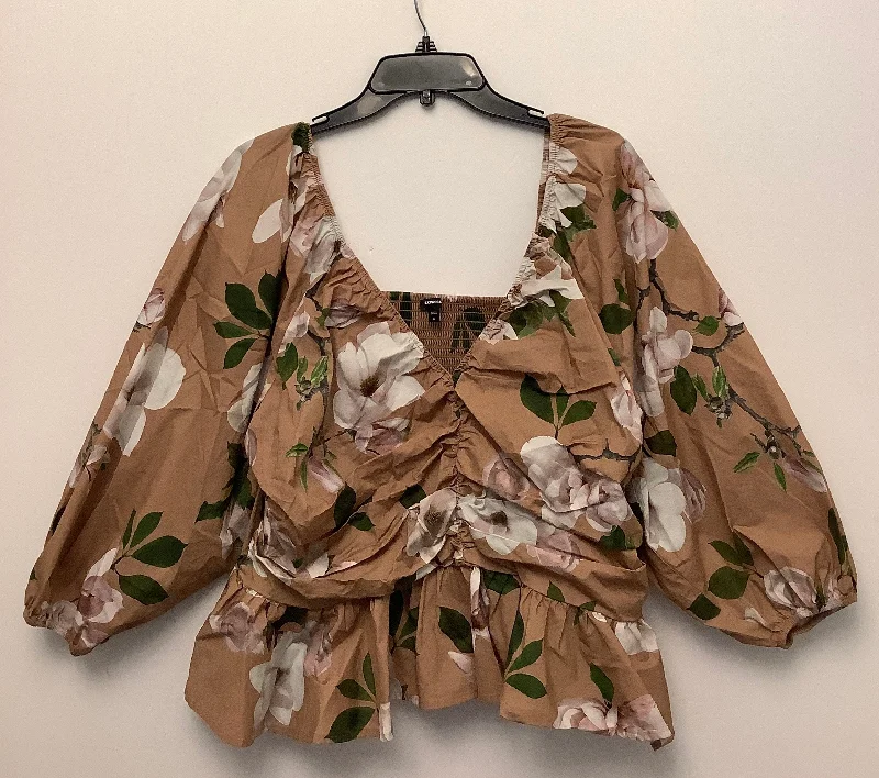 Top Long Sleeve By Express In Floral Print, Size: Xl