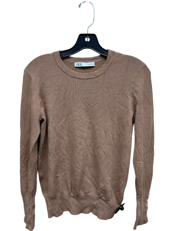 Top Long Sleeve By Zara In Tan, Size: M