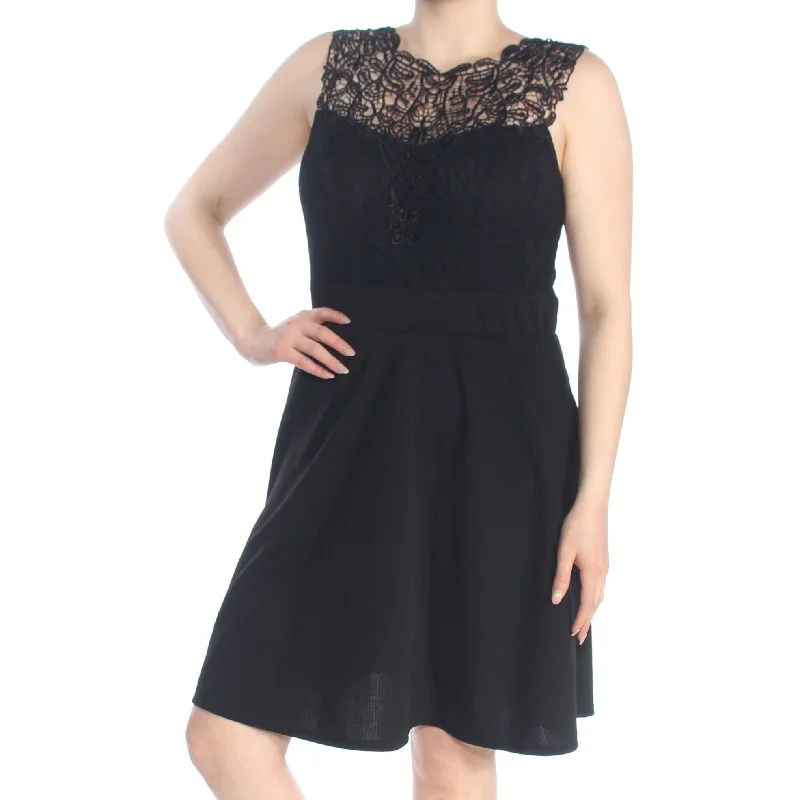 Love Squared Women's Lace Textured Sleeveless Jewel Neck Above The Knee Fit Flare Party Dress Black Size 1X