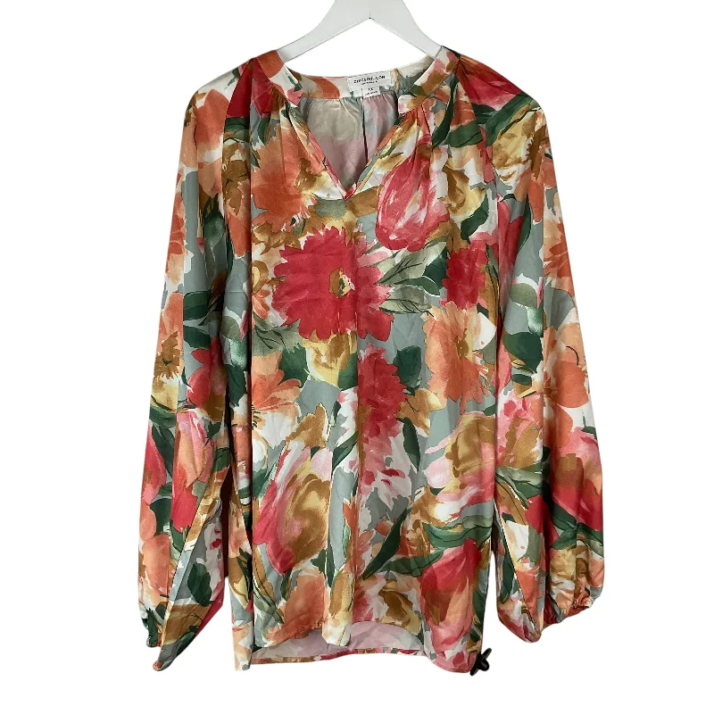 Top Long Sleeve By Chicsoul In Floral Print, Size: 1x