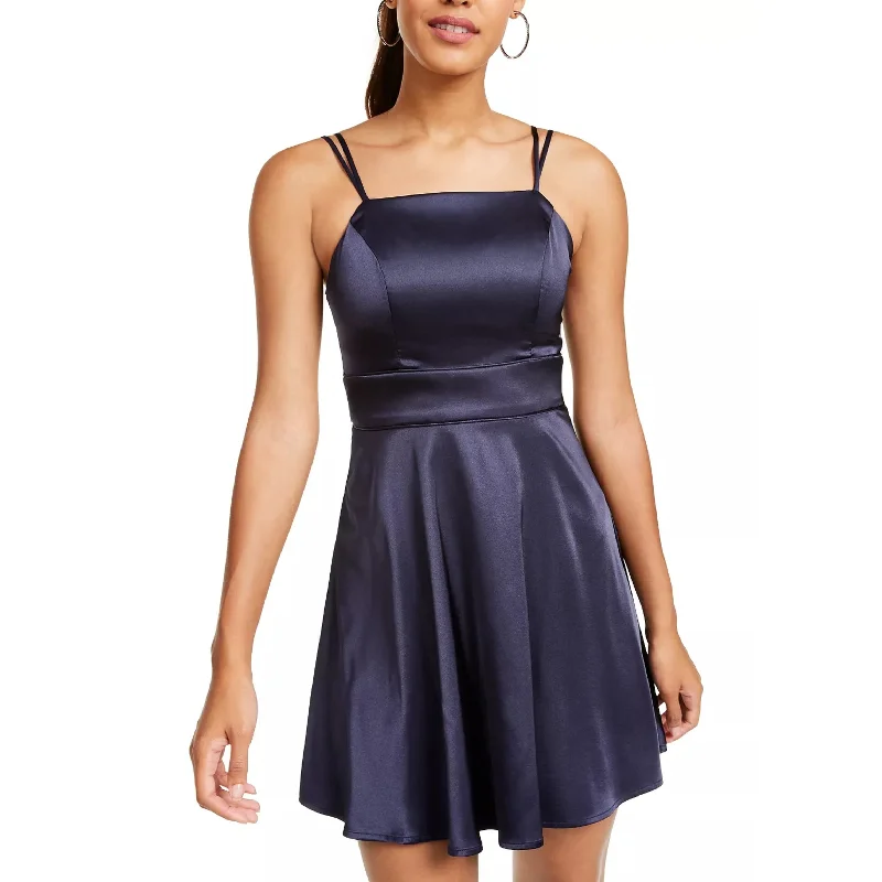 Sequin Hearts Women's Spaghetti Strap Square Neck Short Fit + Flare Party Dress Blue Size 1