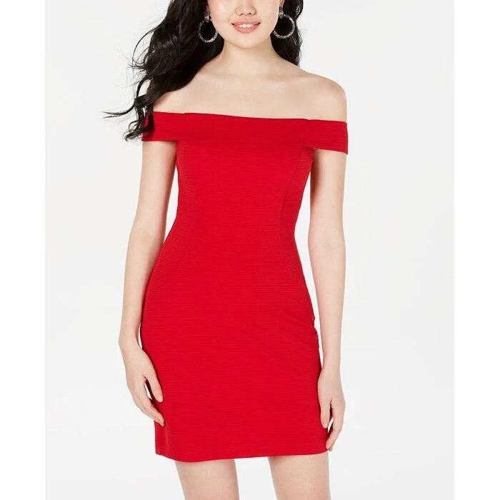 Teeze Me Women's Off the Shoulder Ribbed Party Dress Red Size 11