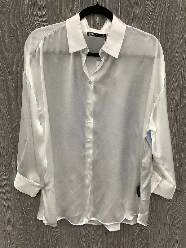 Top Long Sleeve By Zara In White, Size: L