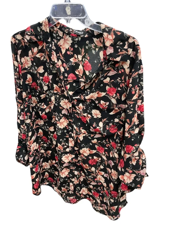 Top Long Sleeve By Express In Floral Print, Size: Xl