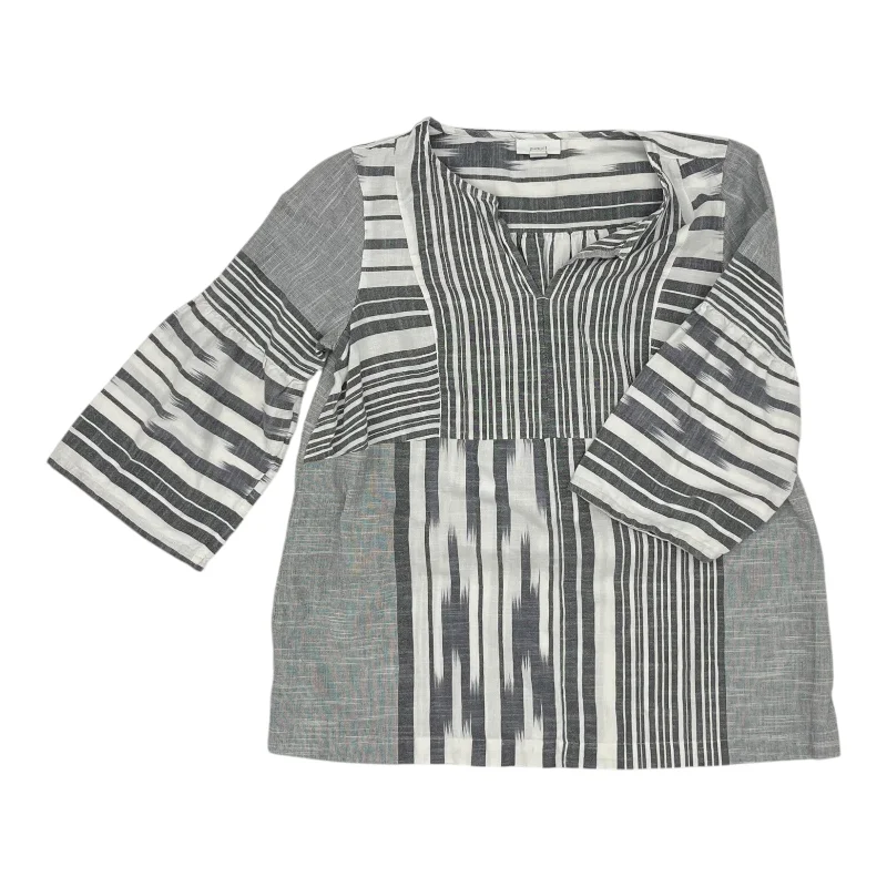 Top 3/4 Sleeve By Pure Jill In Grey & White, Size:S