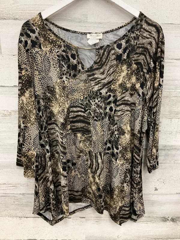 Top 3/4 Sleeve By Brittany Black In Snakeskin Print, Size: 3x