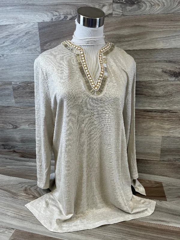 Top 3/4 Sleeve By Chicos In Gold, Size: L