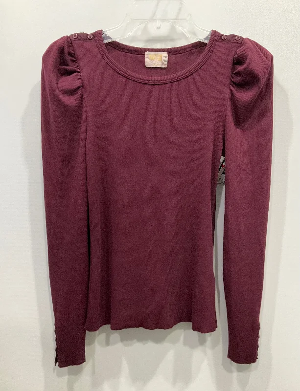 Top Long Sleeve By Nation In Maroon, Size: M