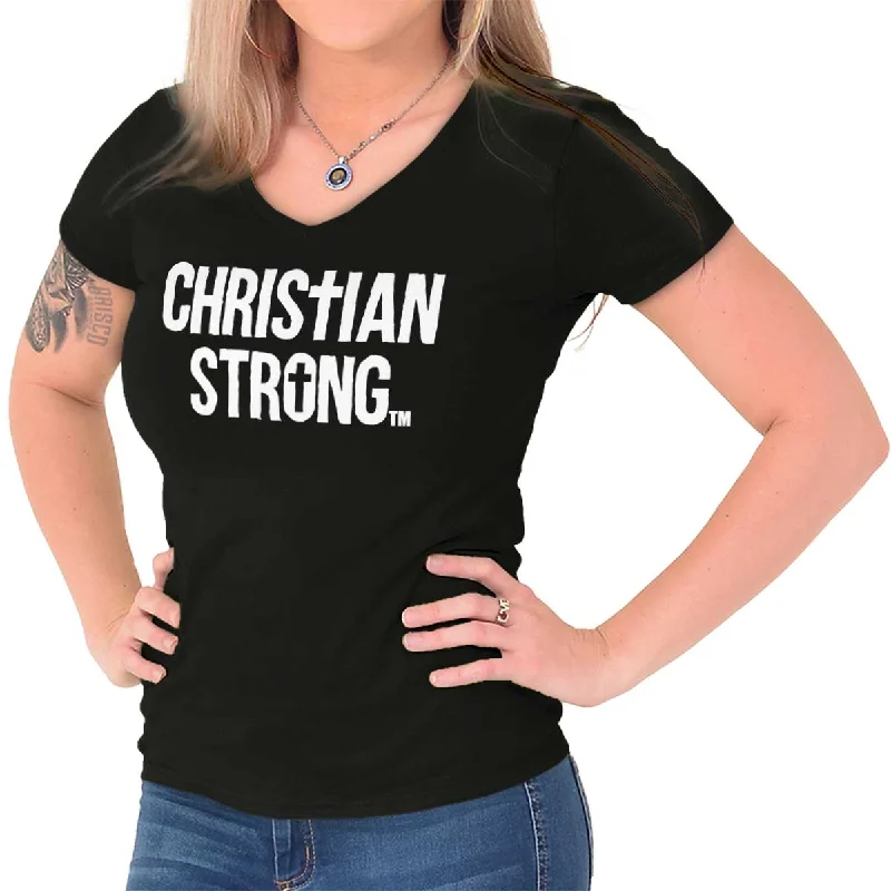 Christian Strong Logo Junior Fit V-Neck T-Shirt