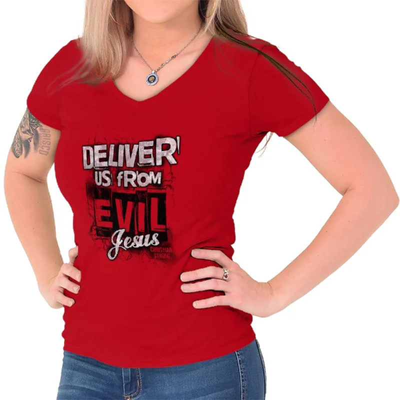 Deliver us from Evil Junior Fit V-Neck T-Shirt