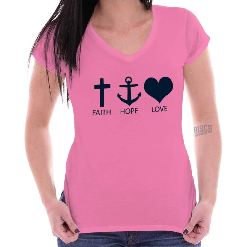 Faith Anchor Love Junior Fit V-Neck T Shirt