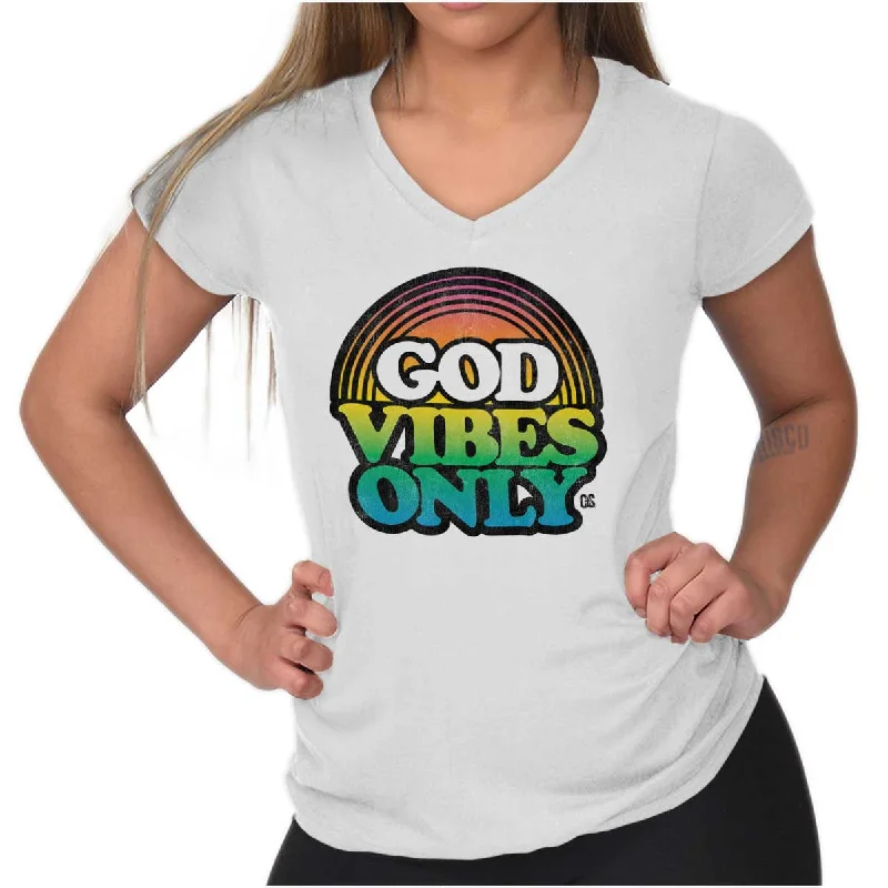 God Vibes Only Retro Junior Fit V-Neck T Shirt