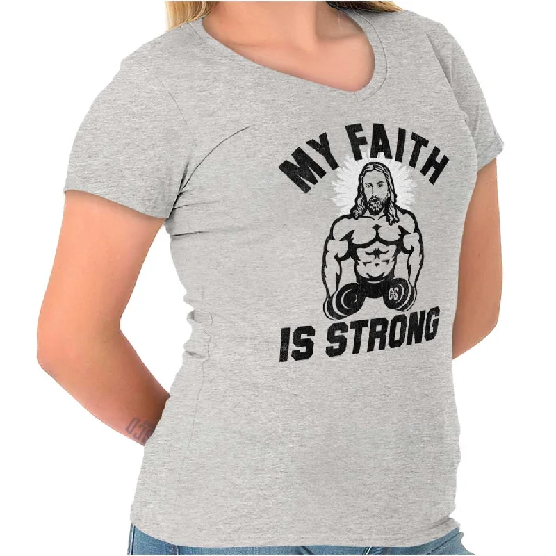 Gym Jesus Christ Strong Junior Fit V-Neck T Shirt