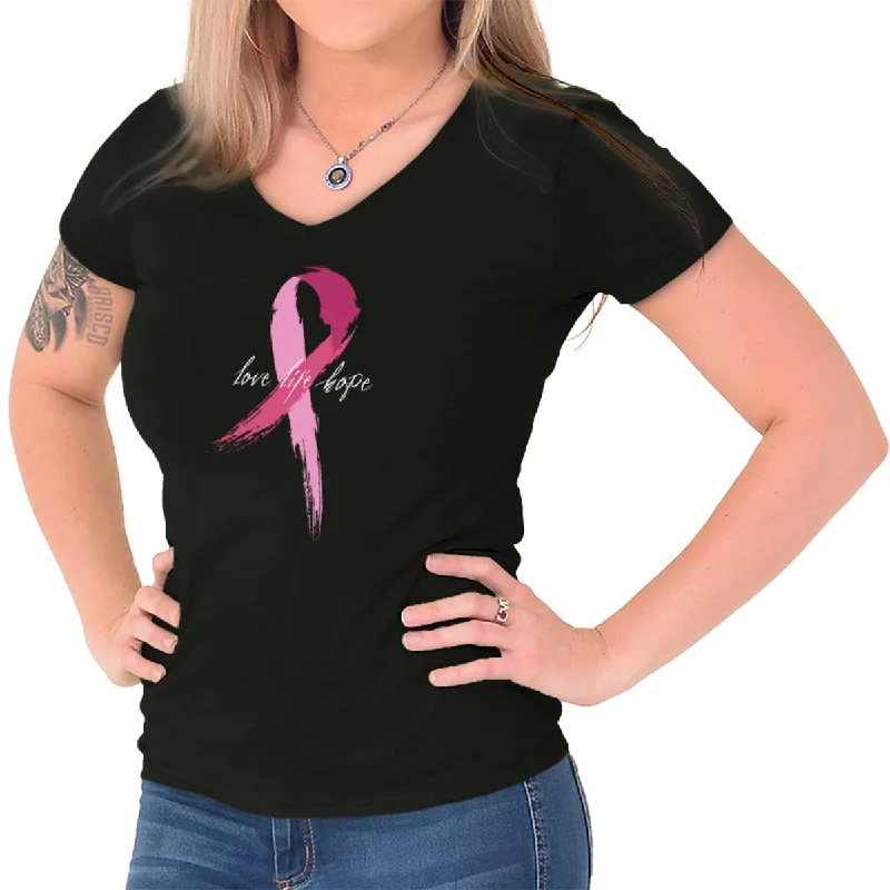 Breast Cancer Awareness Junior Fit V-Neck T Shirt