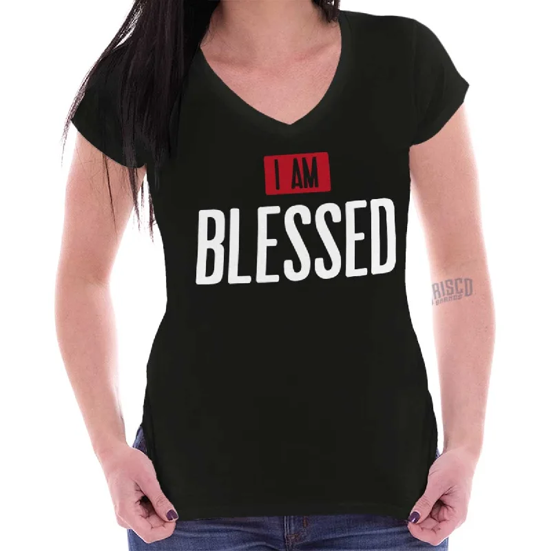 I am Blessed Junior Fit V-Neck T-Shirt