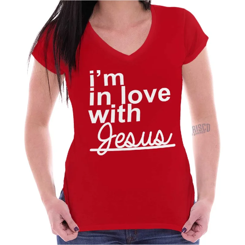 I'm In Love With Jesus Printed - Junior Fitted V-Neck T-Shirt