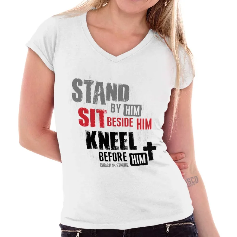 Stand Sit Kneel Junior Fit V-Neck T-Shirt