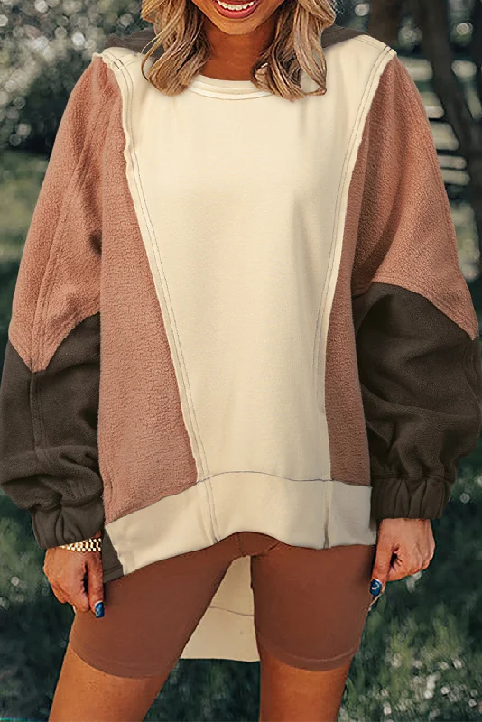 Oversized Color Block Patchwork High Low Hoodie