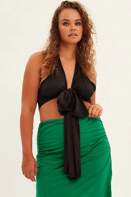 Black Halter Top Jersey Tie Front