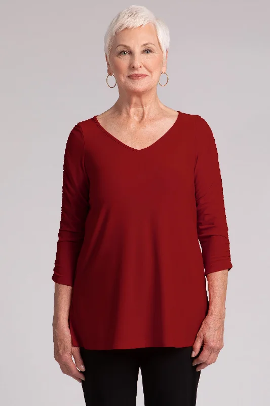 Revelry Top with Rusched Sleeve | Red