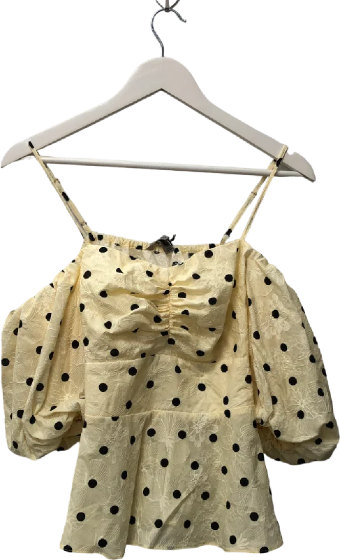 River Island Polka Dot Print Bardot Top In Yellow UK 12