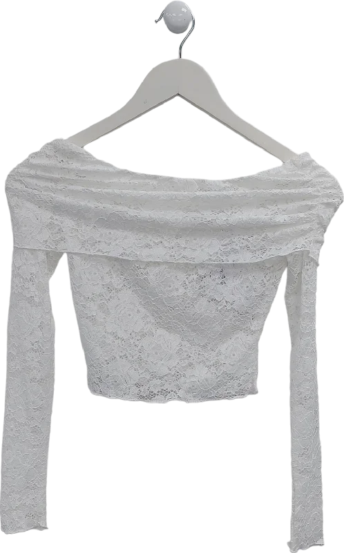 SLA the label White Off The Shoulder Lace Top UK XXXS