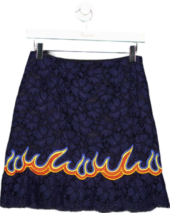 SANDRO Navy Lace Skirt with Flame Detail UK 10