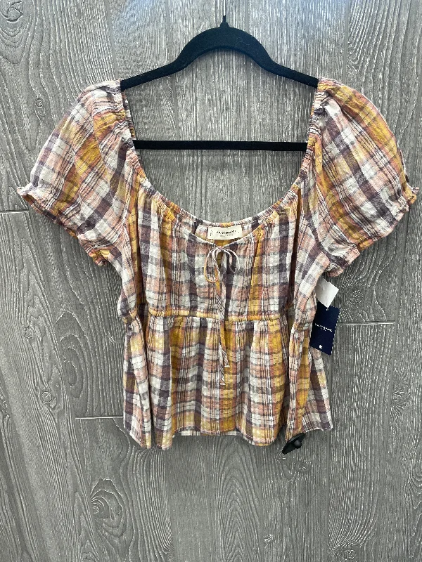 Top Short Sleeve By Lucky Brand In Plaid Pattern, Size: L