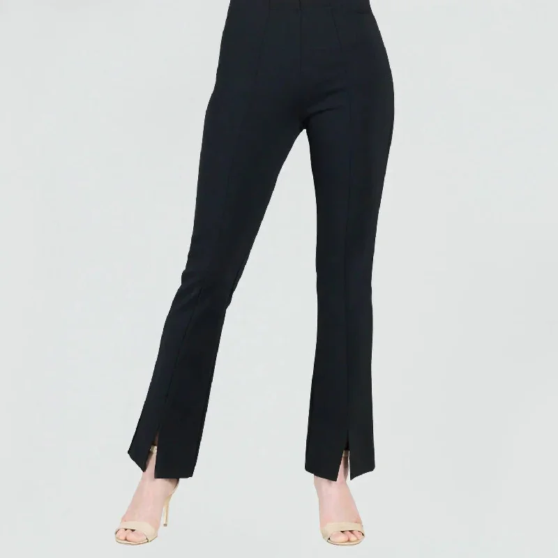 Ponte Knit Kick Front Slit Pant In Black