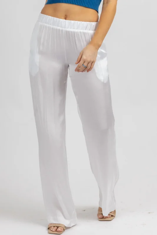 Satin Wide Leg Pant In Off White