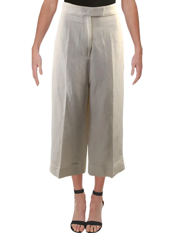 Womens Wide Leg Linen Blend Culottes