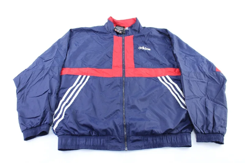 90's Adidas Embroidered Logo Navy Blue, Red, & White Striped Zip Up Jacket