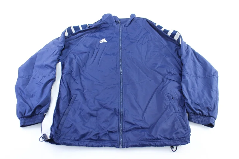 90's Adidas Embroidered Logo Navy Blue & White Striped Zip Up Jacket