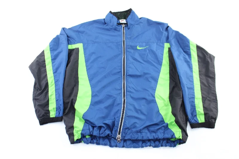 90's Nike Embroidered Logo Blue, Green, & Black Zip Up Jacket