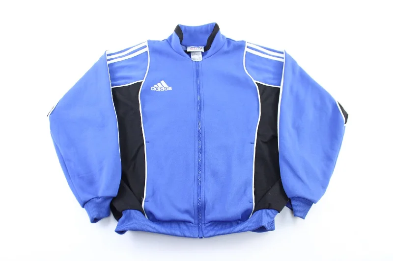 Adidas Embroidered Logo Black, Blue, & White Striped Zip Up Jacket