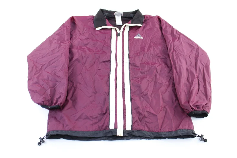 Adidas Embroidered Logo Burgundy, Black, & White Striped Zip Up Jacket