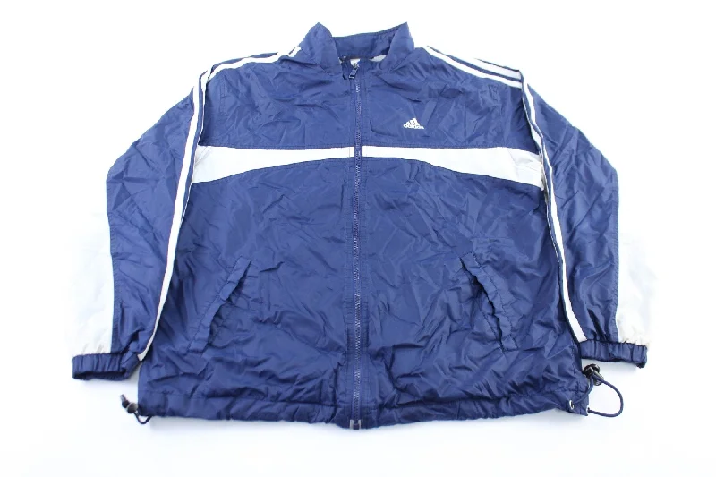 Adidas Embroidered Logo Navy Blue & White Striped Zip Up Jacket