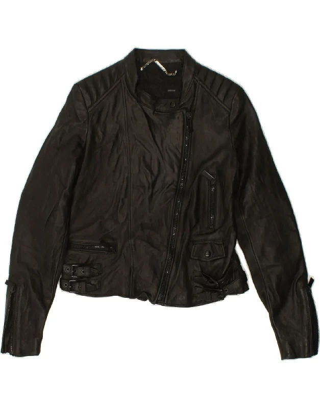 BARBARA BUI Womens Biker Jacket IT 42 Medium Black Lambskin