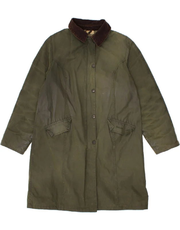 BARBOUR Womens Waxed Cotton Overcoat UK 12 Medium Green Cotton