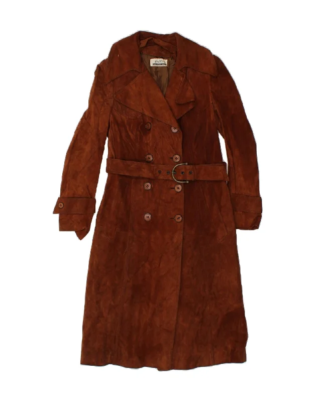 BELFE Womens Suede Double Breasted Coat UK 8 Small Brown