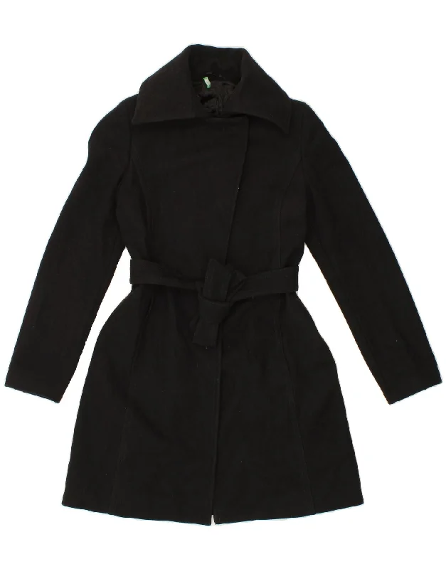 BENETTON Womens Overcoat IT 42 Medium Black Wool