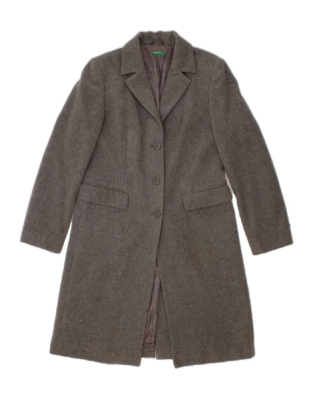 BENETTON Womens Overcoat IT 42 Medium Grey Wool