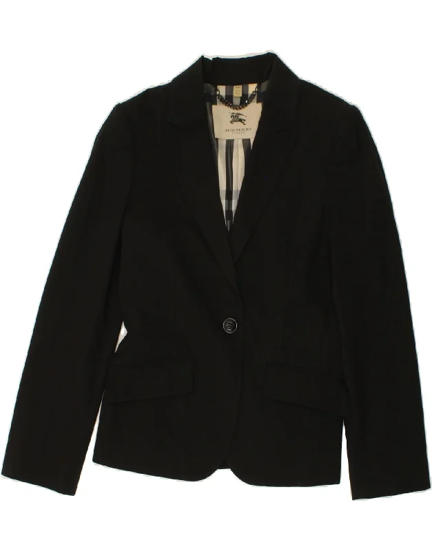 BURBERRY Womens 1 Button Blazer Jacket UK 8 Small Black Virgin Wool