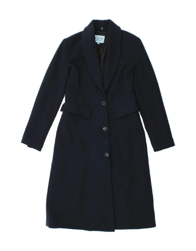 GUESS Womens Overcoat IT 42 Medium Navy Blue Wool