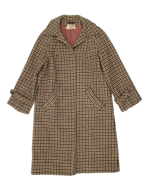 JIMMY HOURIHAN Womens Open Overcoat UK 16 Large Beige Houndstooth Wool