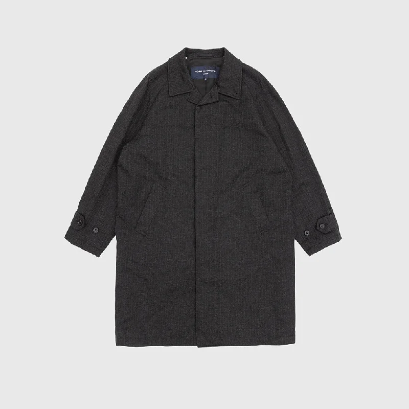 POLYESTER WOOL HERRINGBONE MAC COAT