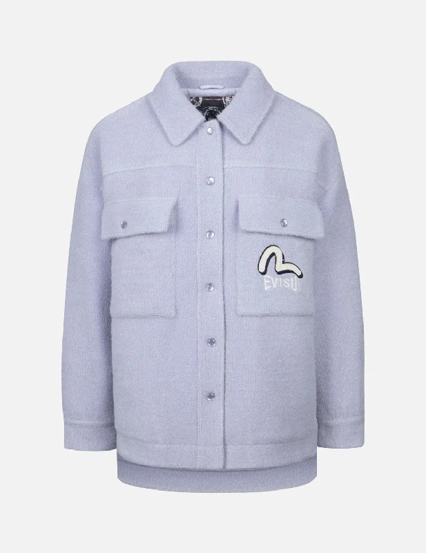 Seagull Applique Fashion Fit Knitted Shirt Jacket