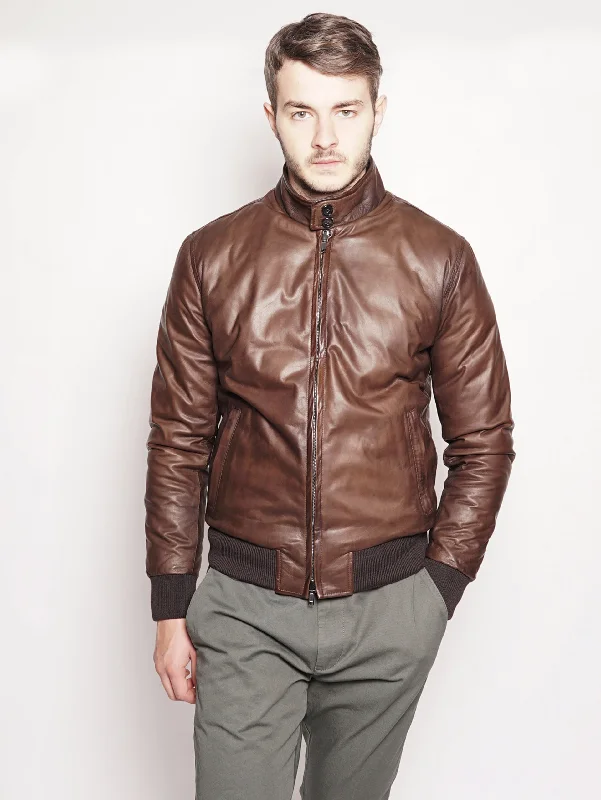 Bomber in pelle e piumino reversibile Marrone